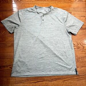 Tommy Bahama Shirt Men's XL Gray Performance Henley Lightweight Logo Stretch Top